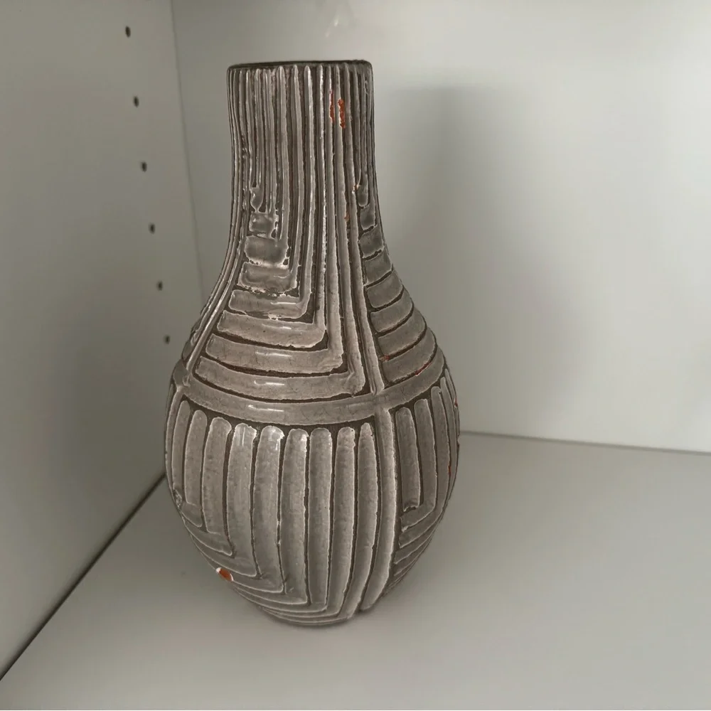 Vintage West Elm Ribbed Ceramic Stoneware Vase